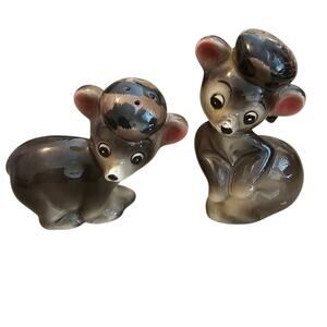 Vintage Victoria Ceramic Salt & Pepper Shakers – Bear Cub with Raccoon Hat